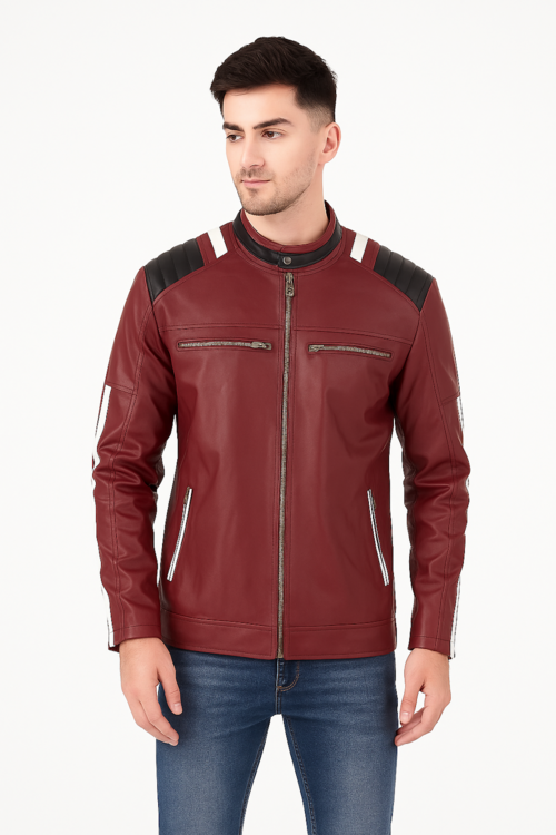 Leather Retail Men's Jacket-Maroon (Size M)
